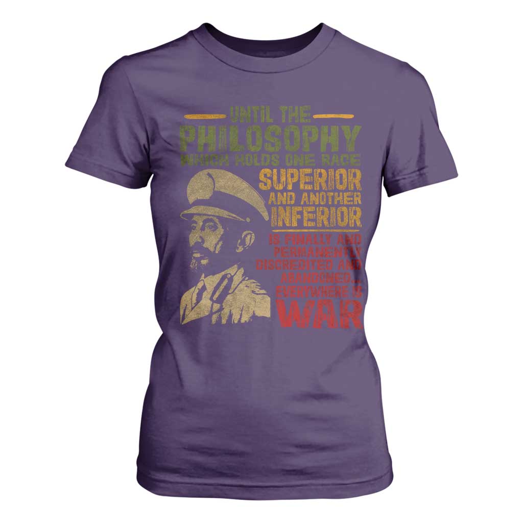 Haile Selassie T Shirt For Women War Speech Lion of Judah Rasta Jah Bless - African Pride