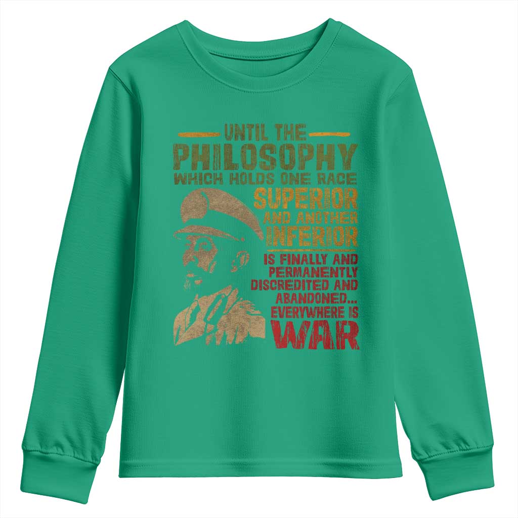 Haile Selassie Youth Sweatshirt War Speech Lion of Judah Rasta Jah Bless - African Pride