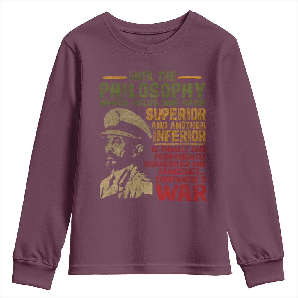 Haile Selassie Youth Sweatshirt War Speech Lion of Judah Rasta Jah Bless - African Pride