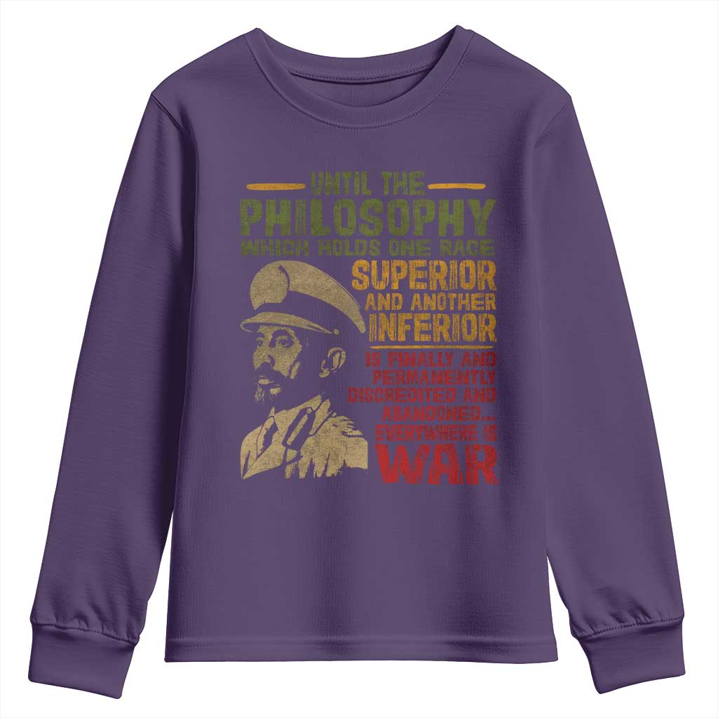 Haile Selassie Youth Sweatshirt War Speech Lion of Judah Rasta Jah Bless - African Pride