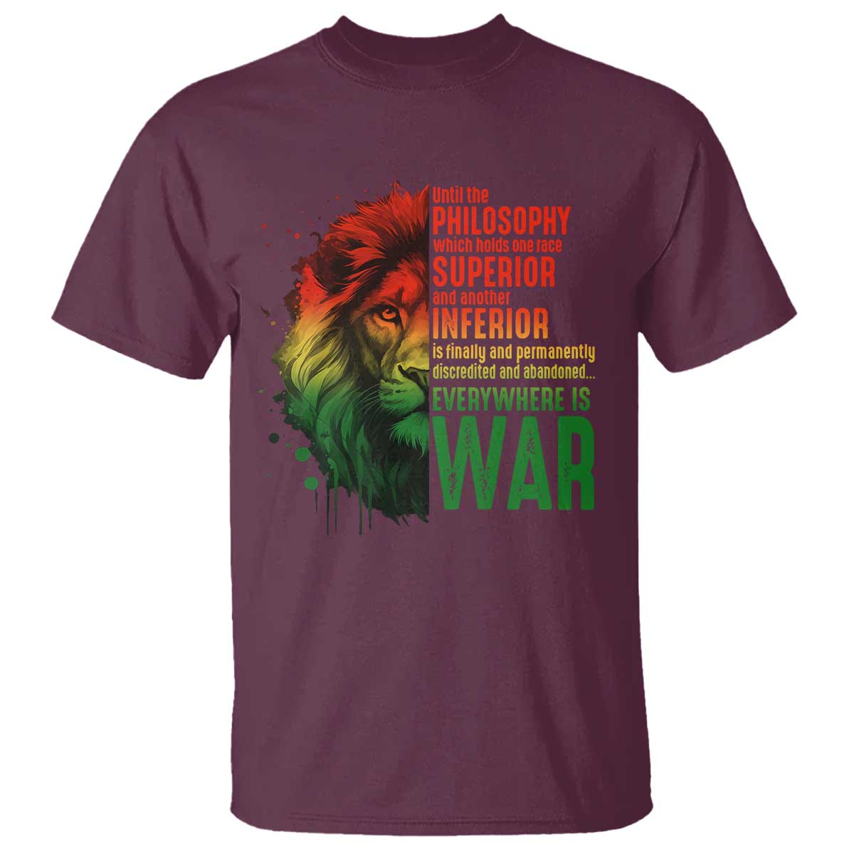 Lion of Judah T Shirt Rasta Haile Selassie War Speech Jah Bless - African Pride