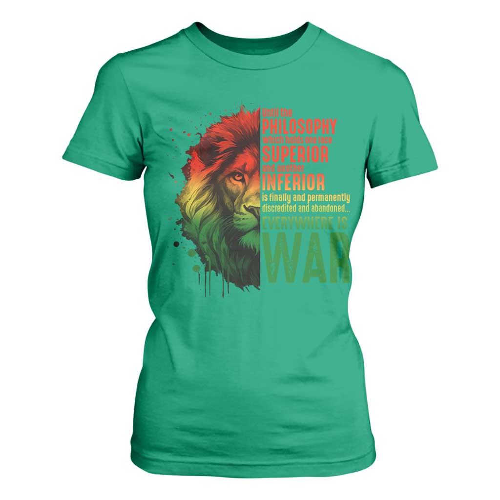 Lion of Judah T Shirt For Women Rasta Haile Selassie War Speech Jah Bless - African Pride