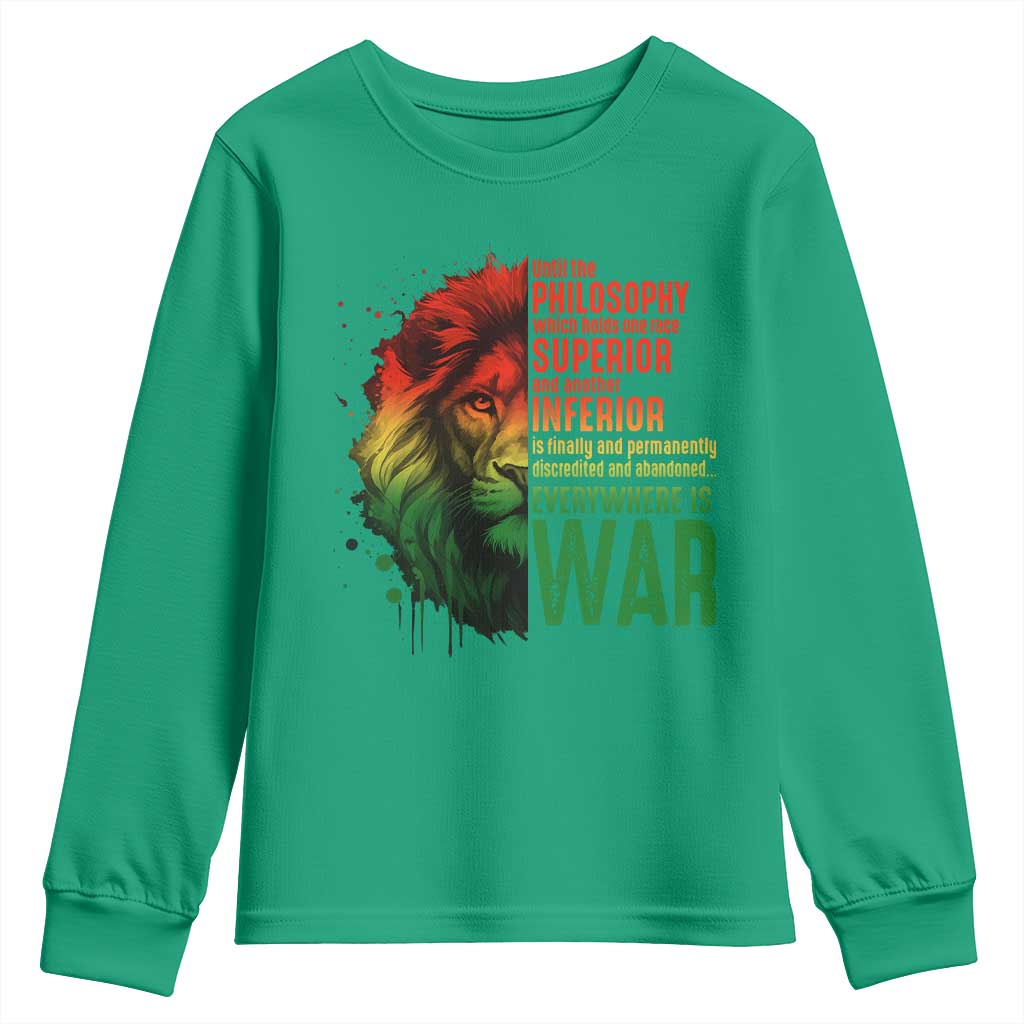 Lion of Judah Youth Sweatshirt Rasta Haile Selassie War Speech Jah Bless - African Pride