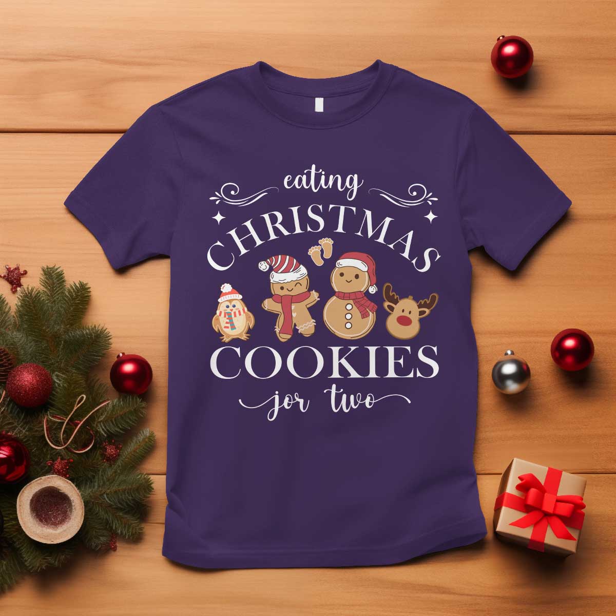 Christmas Pregnancy Announcement T Shirt Eating Xmas Cookies For Two Maternity Gift - African Pride