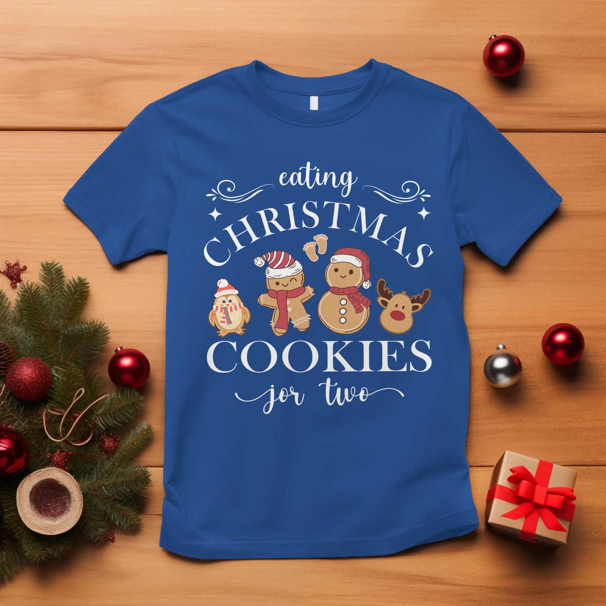 Christmas Pregnancy Announcement T Shirt Eating Xmas Cookies For Two Maternity Gift - African Pride