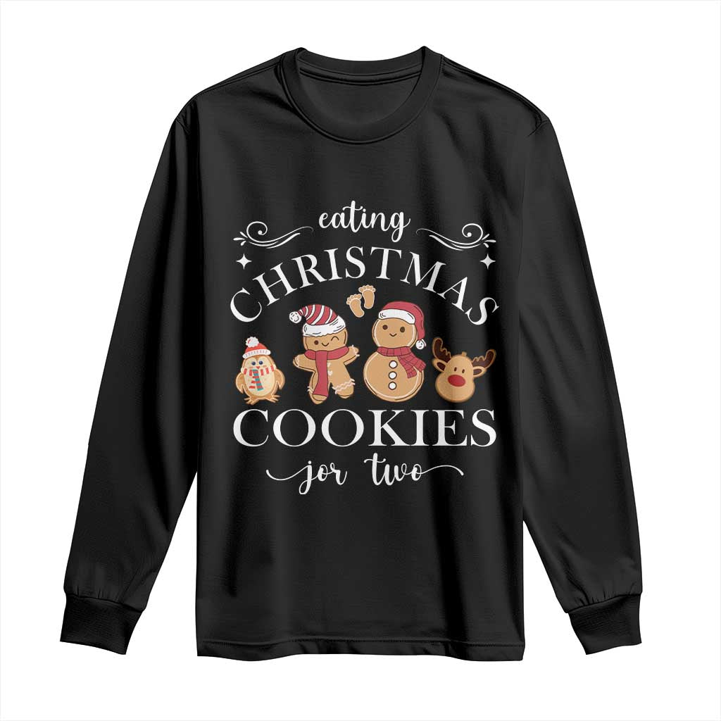 Christmas Pregnancy Announcement Long Sleeve Shirt Eating Xmas Cookies For Two Maternity Gift - African Pride