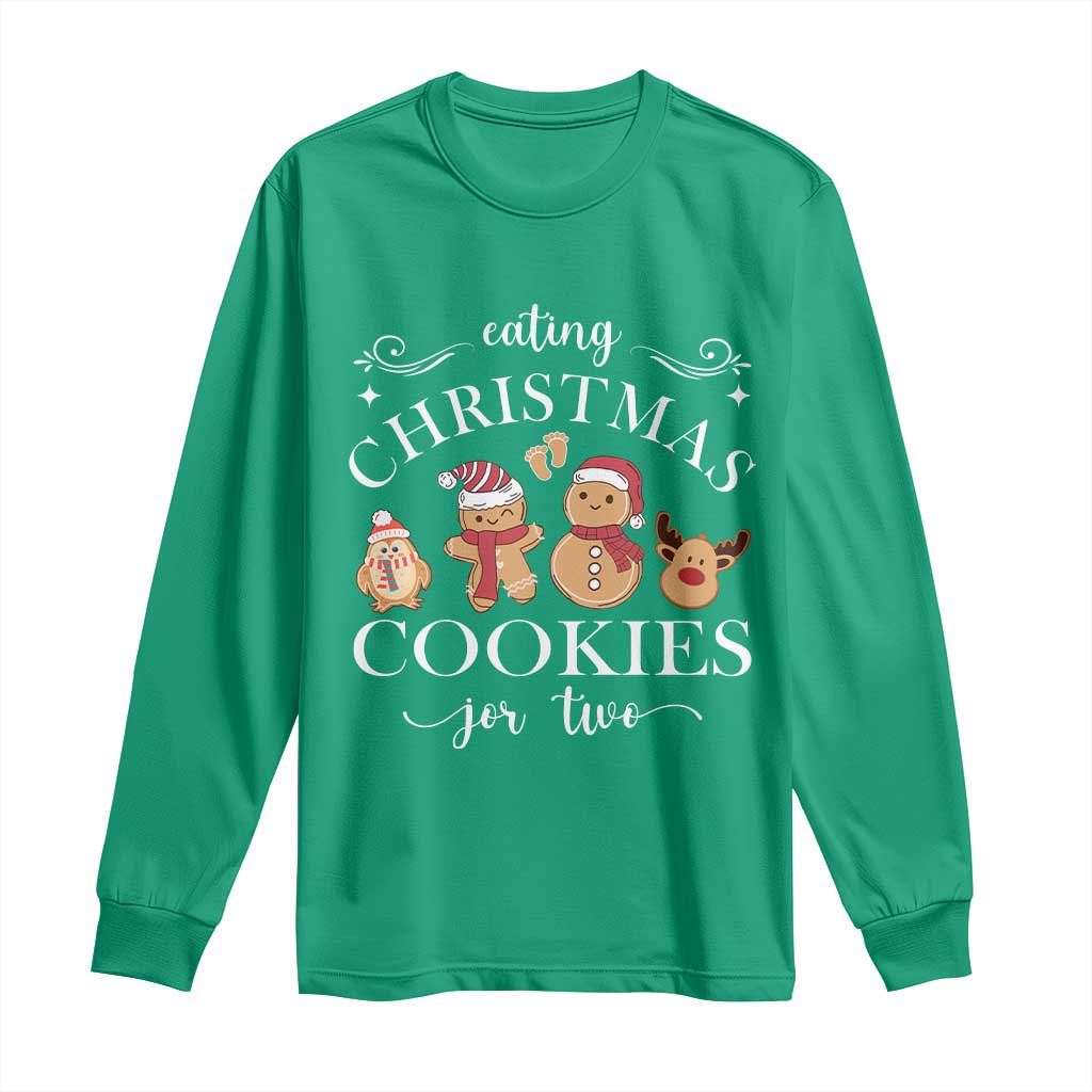 Christmas Pregnancy Announcement Long Sleeve Shirt Eating Xmas Cookies For Two Maternity Gift - African Pride