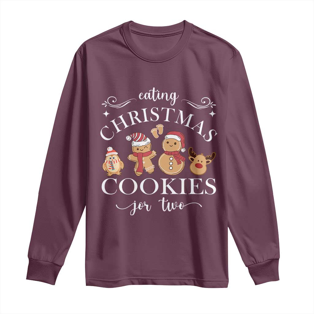Christmas Pregnancy Announcement Long Sleeve Shirt Eating Xmas Cookies For Two Maternity Gift - African Pride