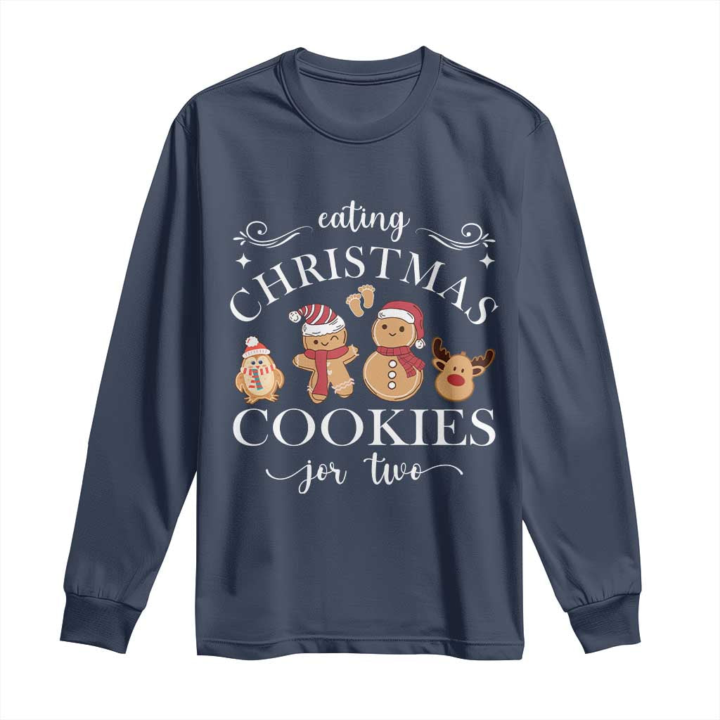 Christmas Pregnancy Announcement Long Sleeve Shirt Eating Xmas Cookies For Two Maternity Gift - African Pride