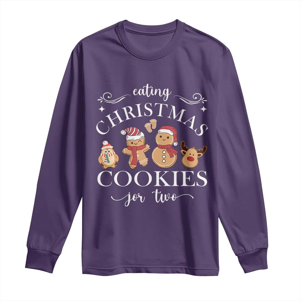 Christmas Pregnancy Announcement Long Sleeve Shirt Eating Xmas Cookies For Two Maternity Gift - African Pride