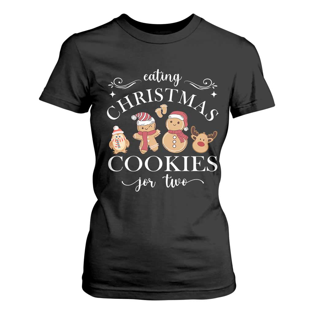 Christmas Pregnancy Announcement T Shirt For Women Eating Xmas Cookies For Two Maternity Gift - African Pride