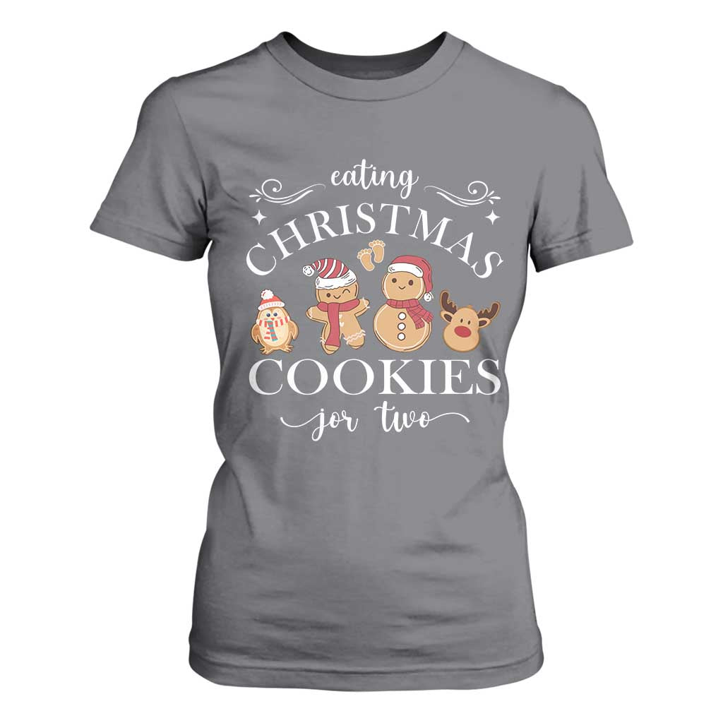 Christmas Pregnancy Announcement T Shirt For Women Eating Xmas Cookies For Two Maternity Gift - African Pride