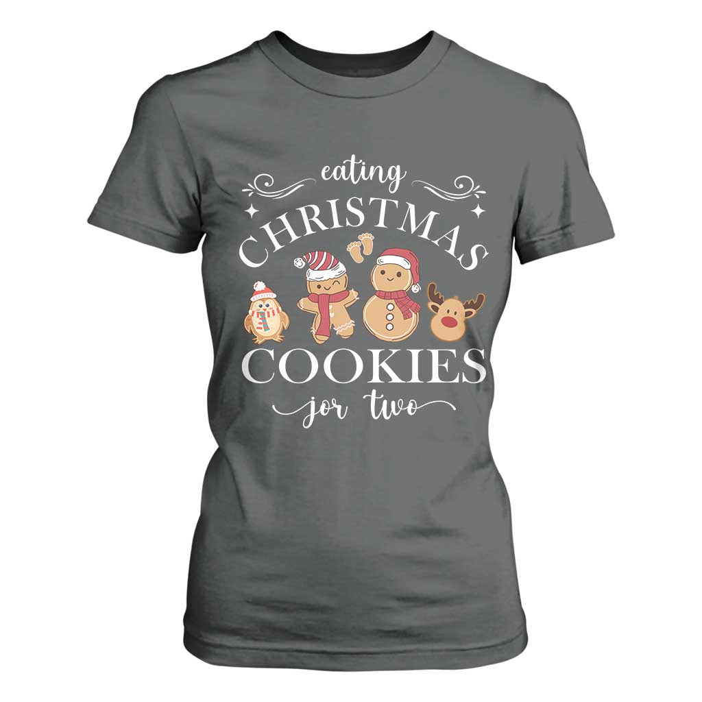 Christmas Pregnancy Announcement T Shirt For Women Eating Xmas Cookies For Two Maternity Gift - African Pride