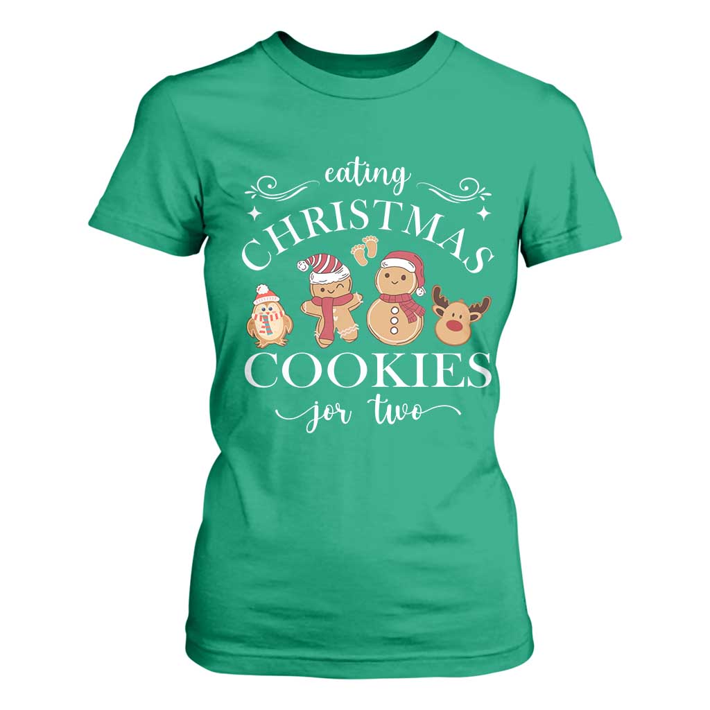 Christmas Pregnancy Announcement T Shirt For Women Eating Xmas Cookies For Two Maternity Gift - African Pride