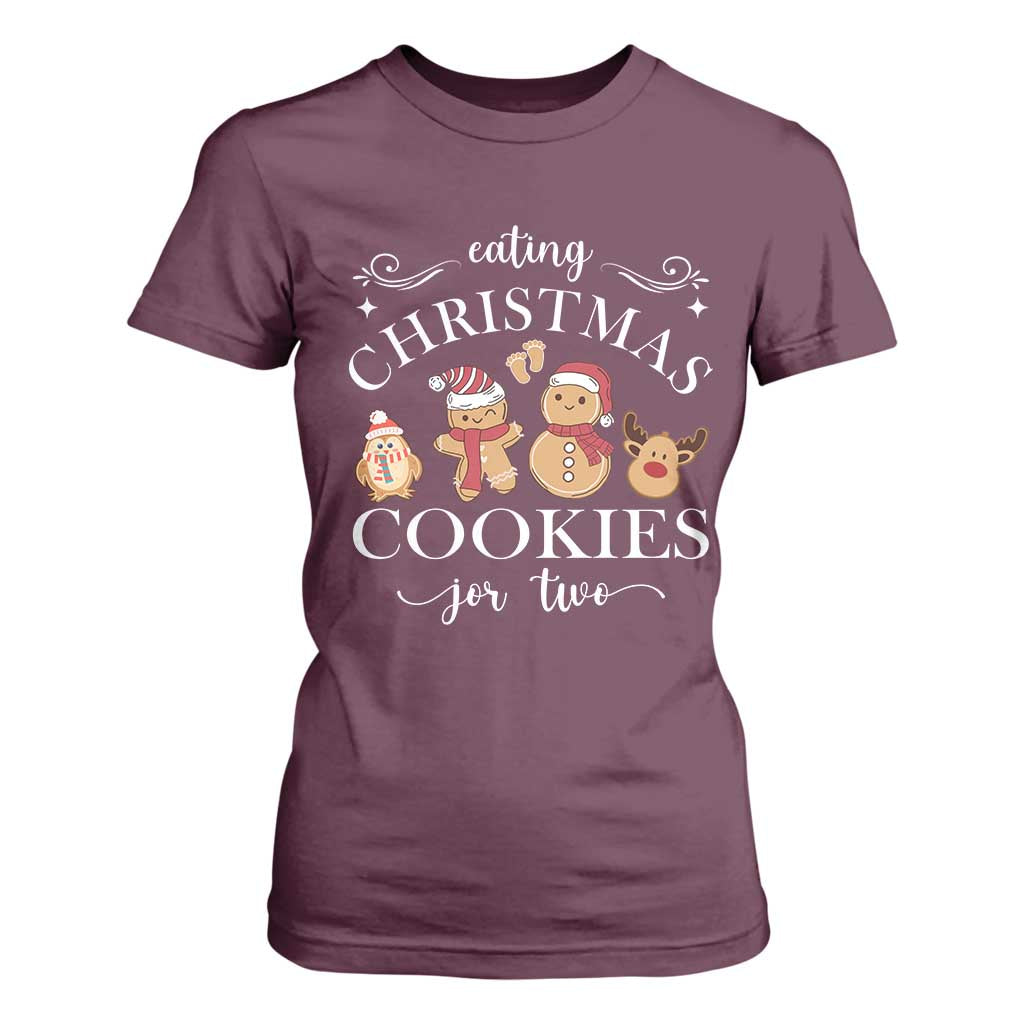 Christmas Pregnancy Announcement T Shirt For Women Eating Xmas Cookies For Two Maternity Gift - African Pride