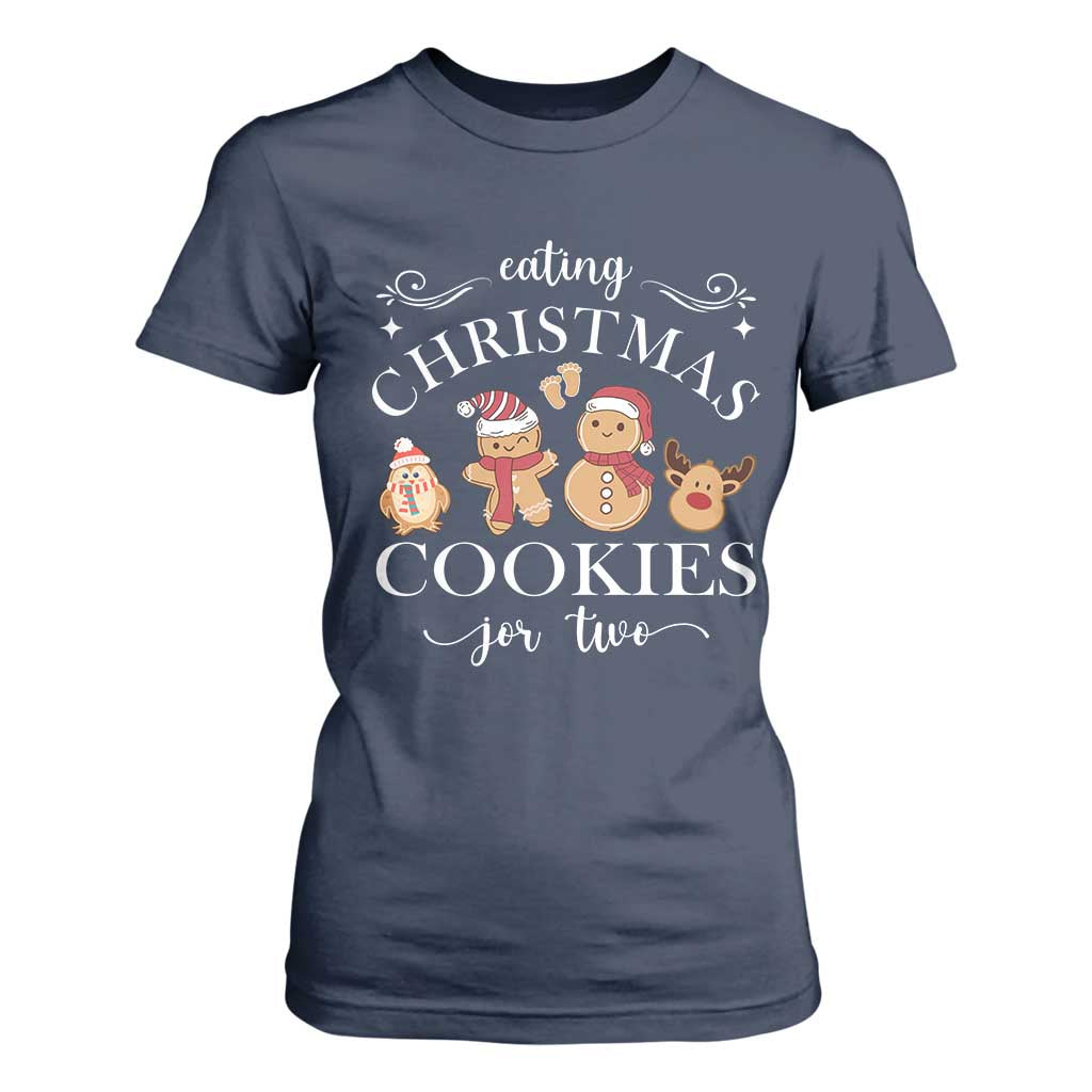Christmas Pregnancy Announcement T Shirt For Women Eating Xmas Cookies For Two Maternity Gift - African Pride