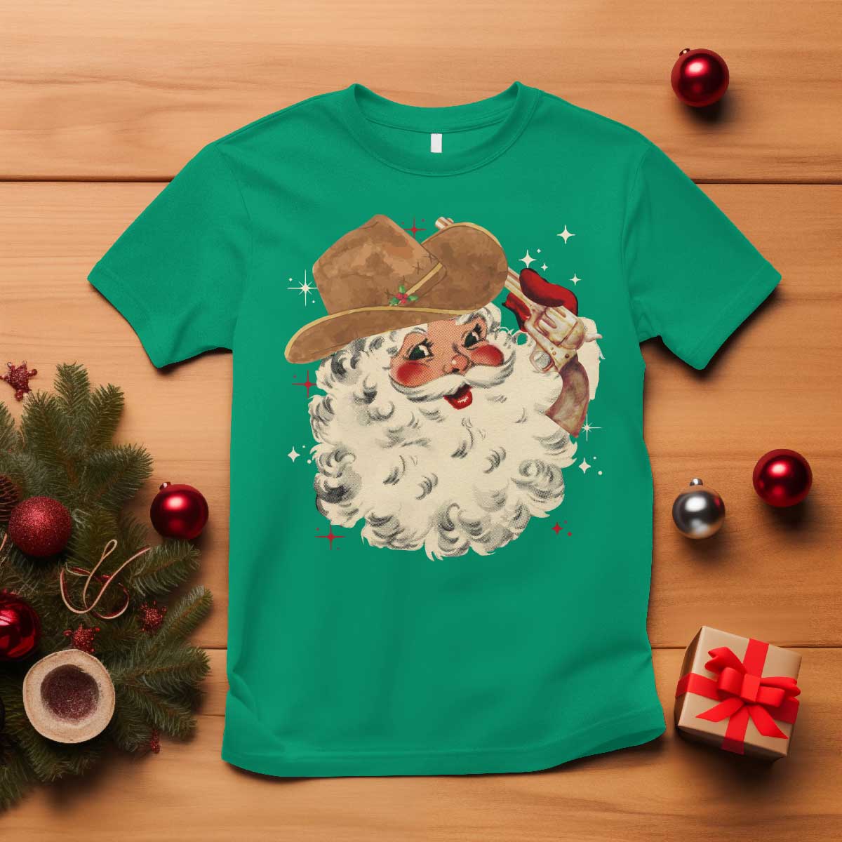 Christmas Cowboy T Shirt Santa Claus Merry Xmas Vintage 90s Western Country - African Pride