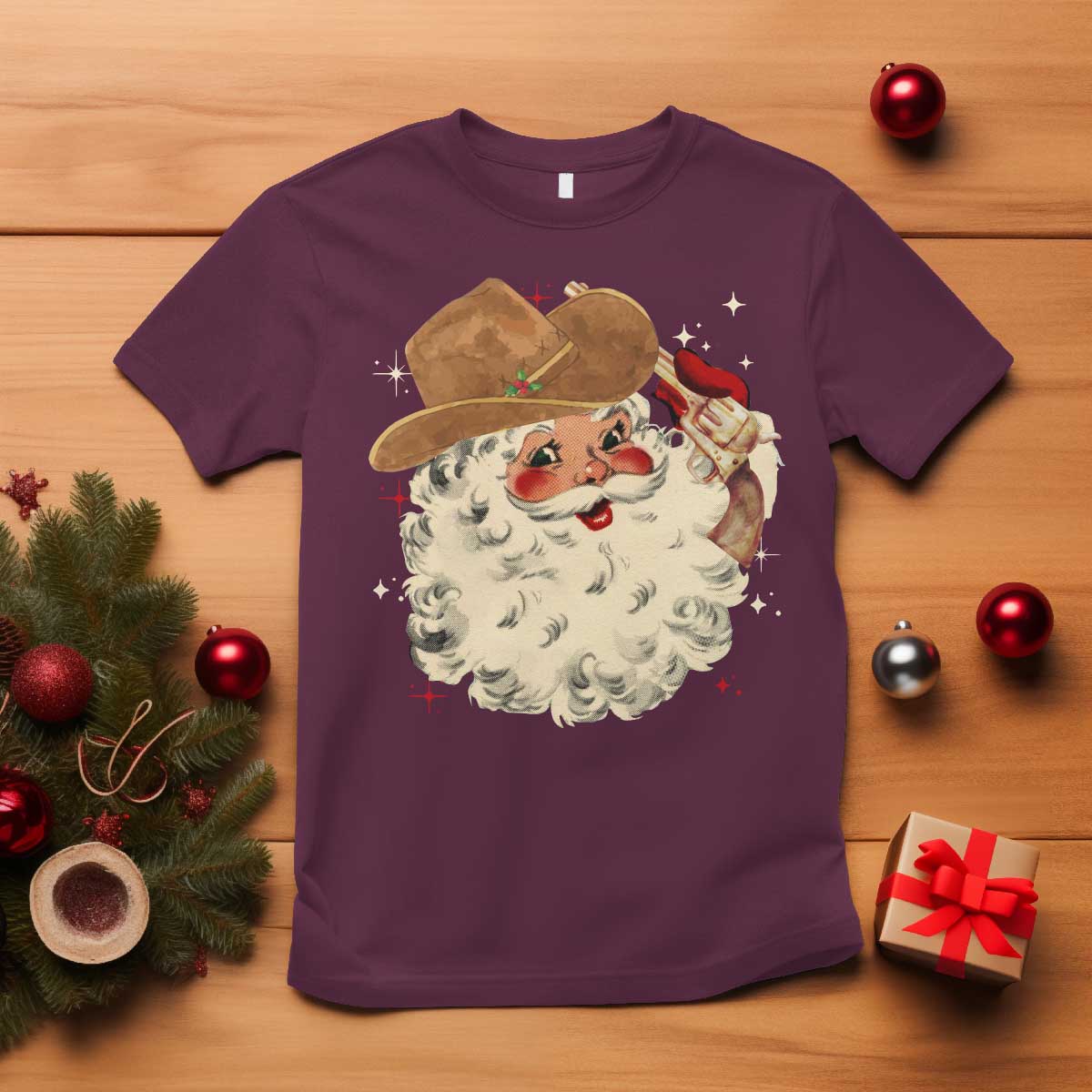 Christmas Cowboy T Shirt Santa Claus Merry Xmas Vintage 90s Western Country - African Pride