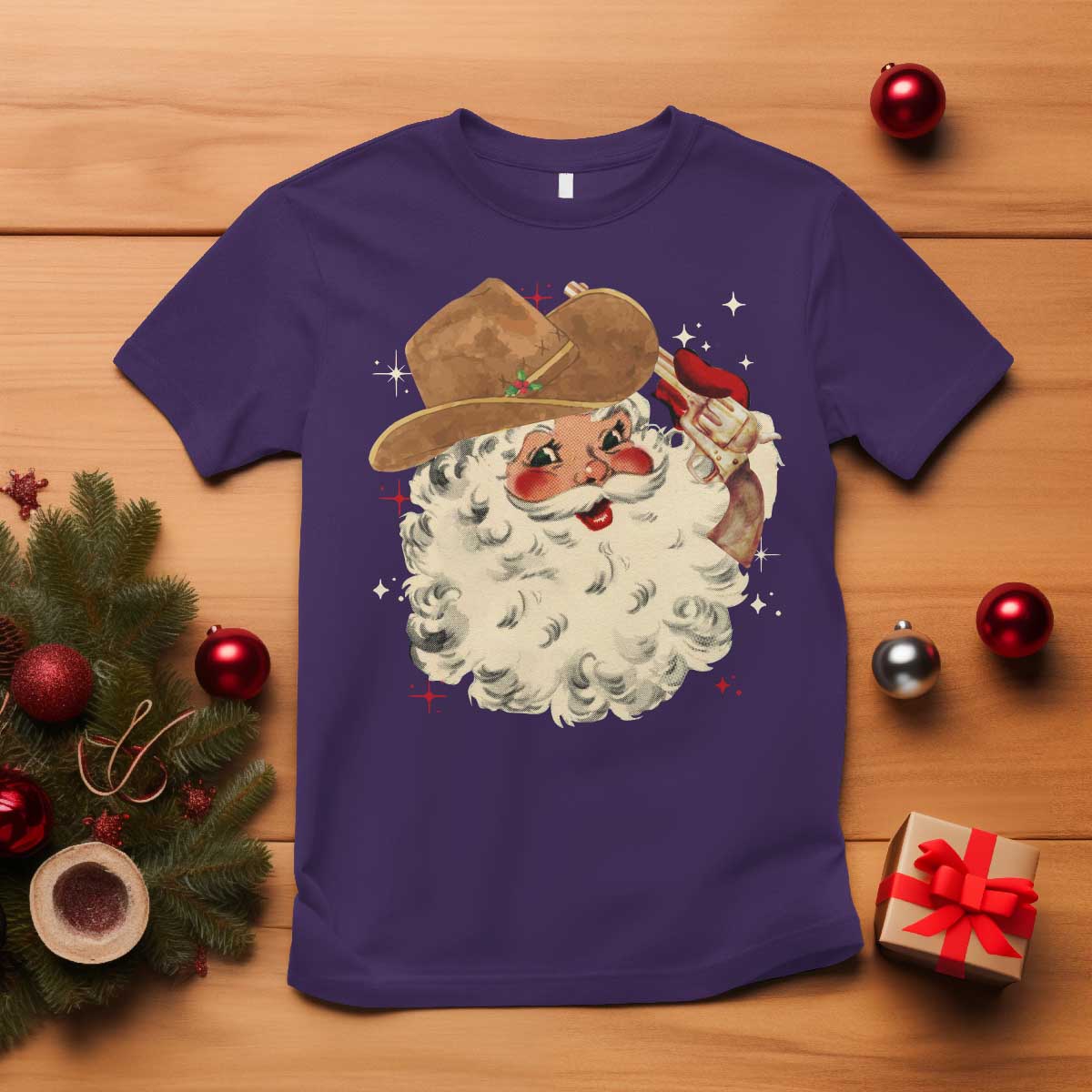 Christmas Cowboy T Shirt Santa Claus Merry Xmas Vintage 90s Western Country - African Pride