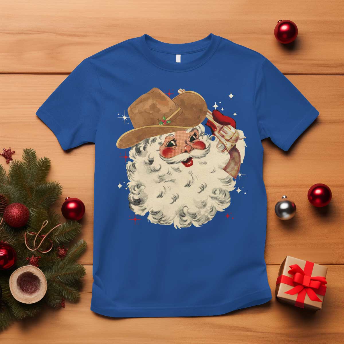 Christmas Cowboy T Shirt Santa Claus Merry Xmas Vintage 90s Western Country - African Pride