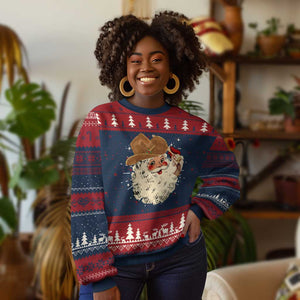 Christmas Cowboy Knit Sweatshirt Santa Claus Merry Xmas Vintage 90s Western Country - African Pride