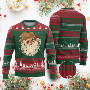 Christmas Cowboy Knit Sweatshirt Santa Claus Merry Xmas Vintage 90s Western Country - African Pride