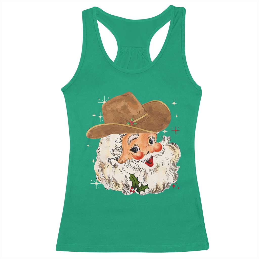 Christmas Cowboy Racerback Tank Top Santa Claus Vintage 90s Western Country Music Outfit - African Pride