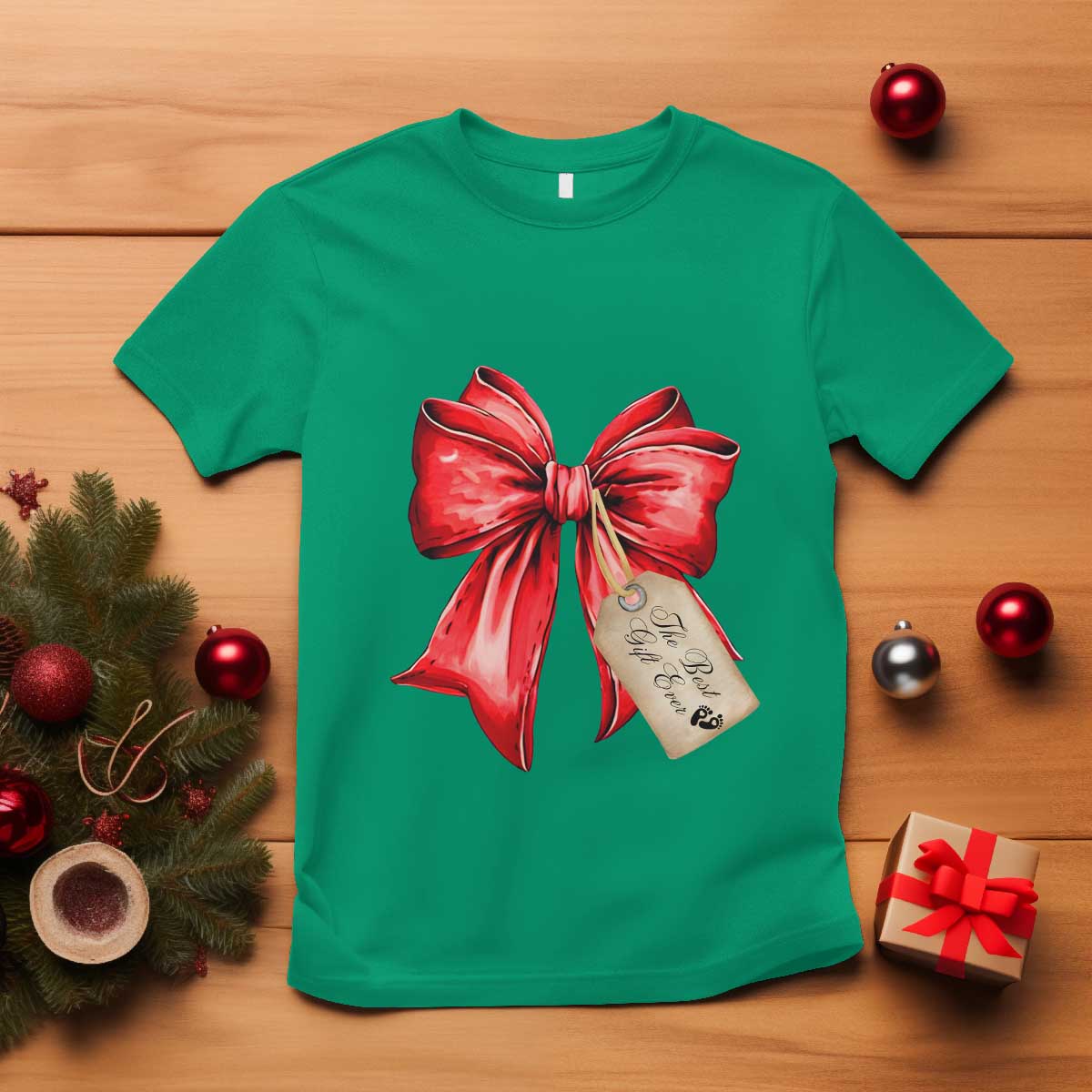 Christmas Pregnancy Announcement T Shirt Coquette Bow Xmas Maternity Gift - African Pride