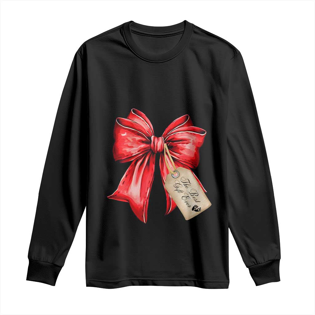 Christmas Pregnancy Announcement Long Sleeve Shirt Coquette Bow Xmas Maternity Gift - African Pride