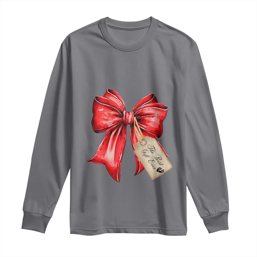 Christmas Pregnancy Announcement Long Sleeve Shirt Coquette Bow Xmas Maternity Gift - African Pride