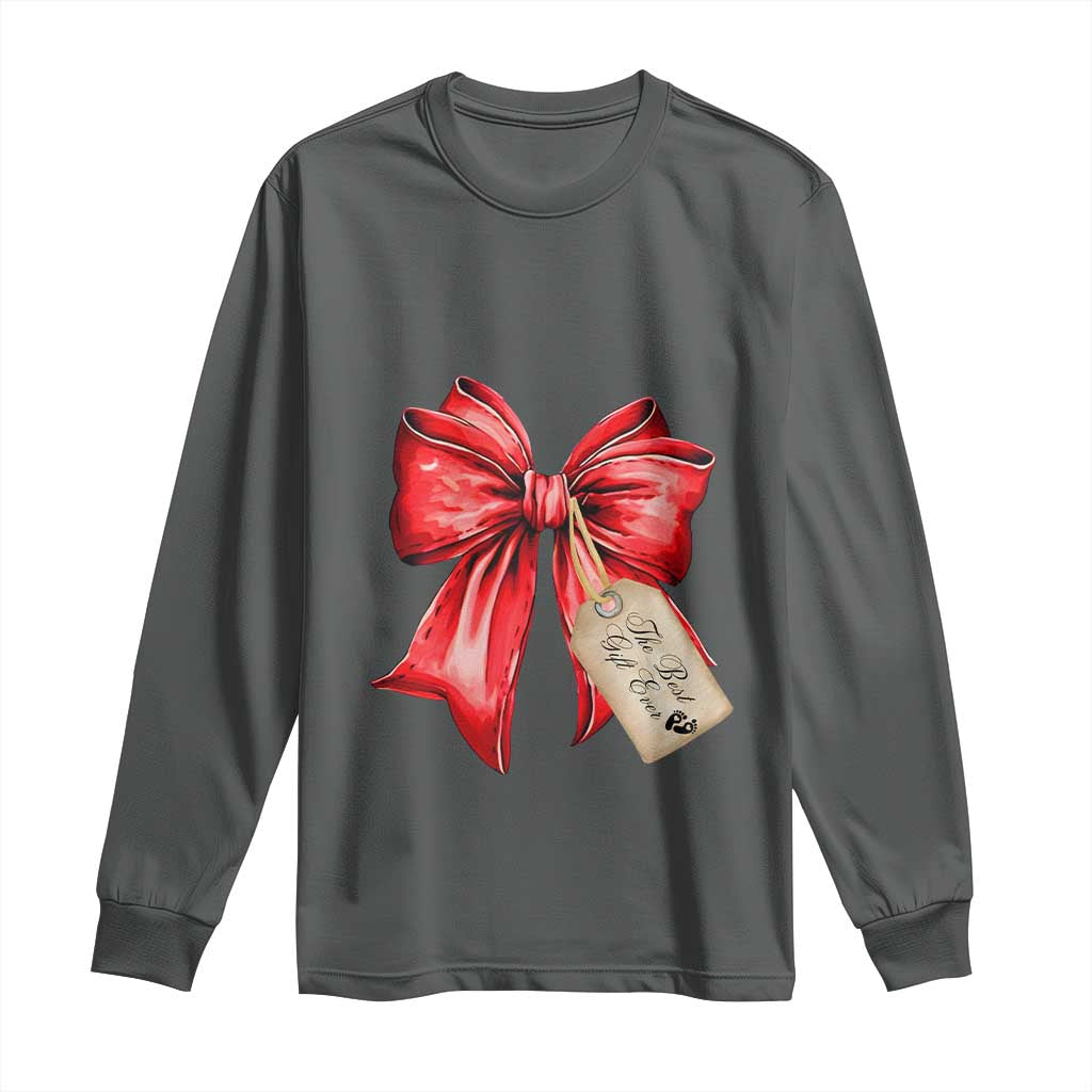 Christmas Pregnancy Announcement Long Sleeve Shirt Coquette Bow Xmas Maternity Gift - African Pride