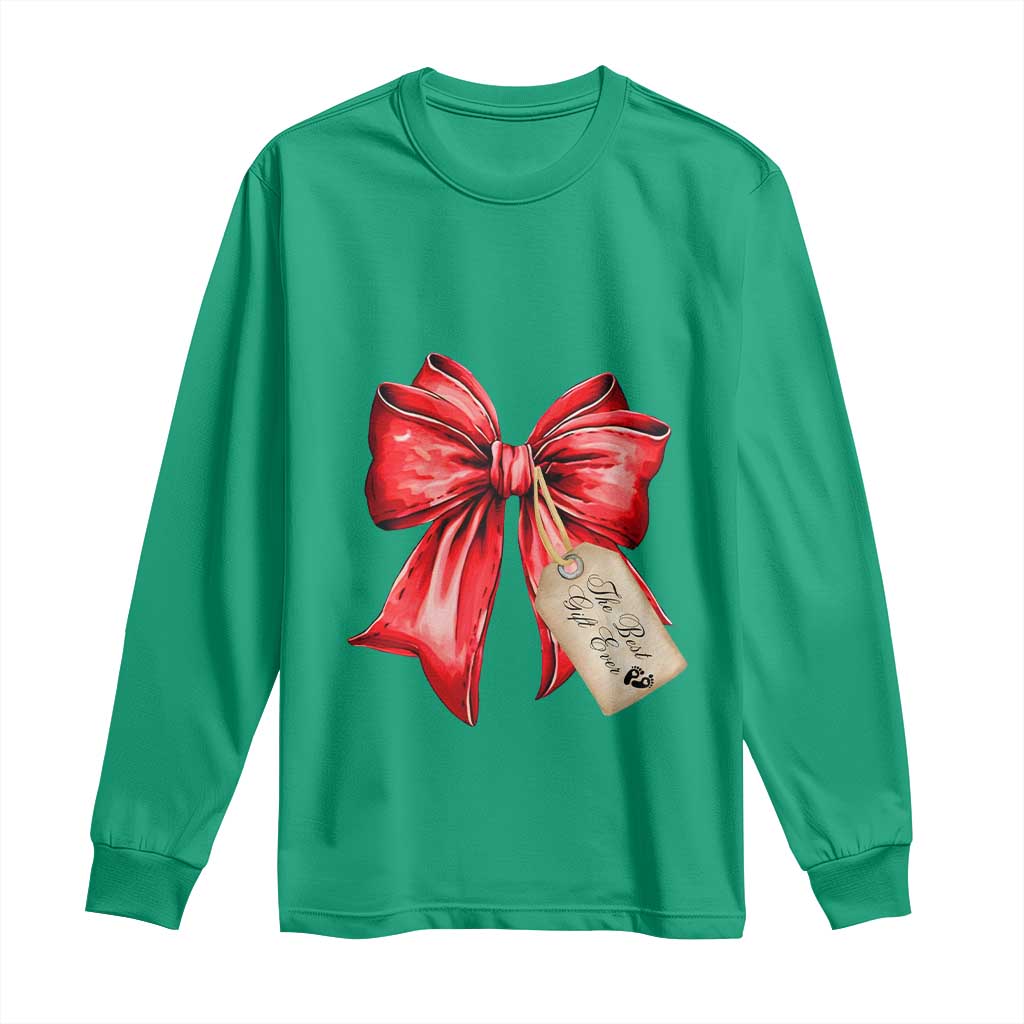 Christmas Pregnancy Announcement Long Sleeve Shirt Coquette Bow Xmas Maternity Gift - African Pride
