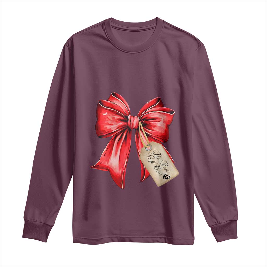 Christmas Pregnancy Announcement Long Sleeve Shirt Coquette Bow Xmas Maternity Gift - African Pride