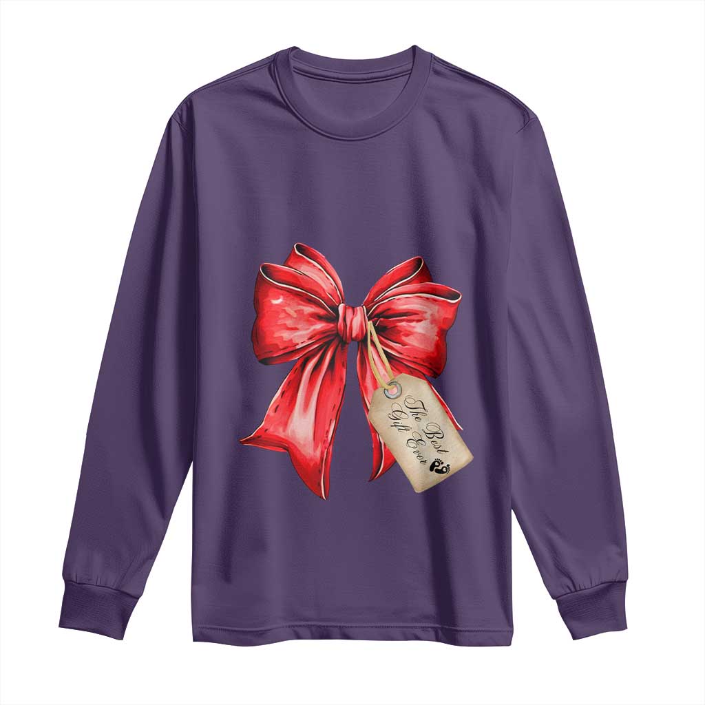 Christmas Pregnancy Announcement Long Sleeve Shirt Coquette Bow Xmas Maternity Gift - African Pride