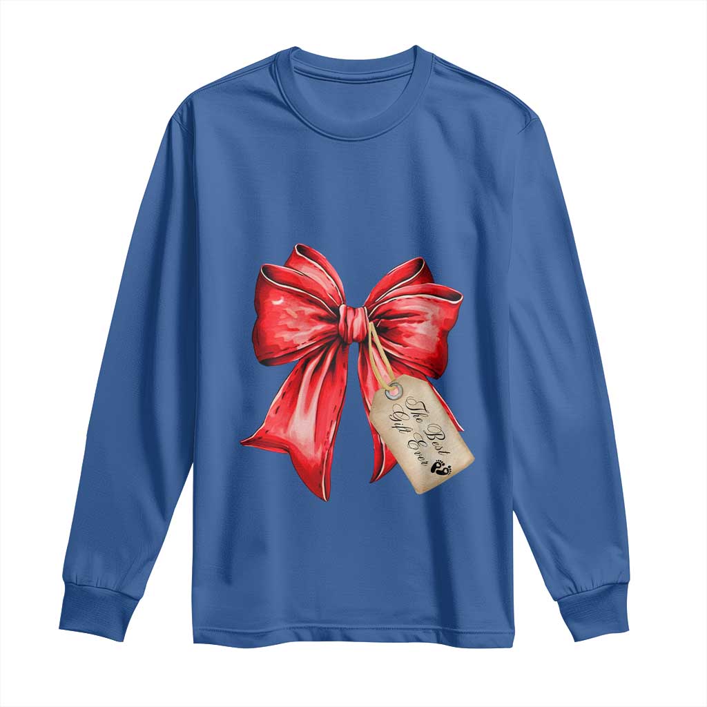 Christmas Pregnancy Announcement Long Sleeve Shirt Coquette Bow Xmas Maternity Gift - African Pride