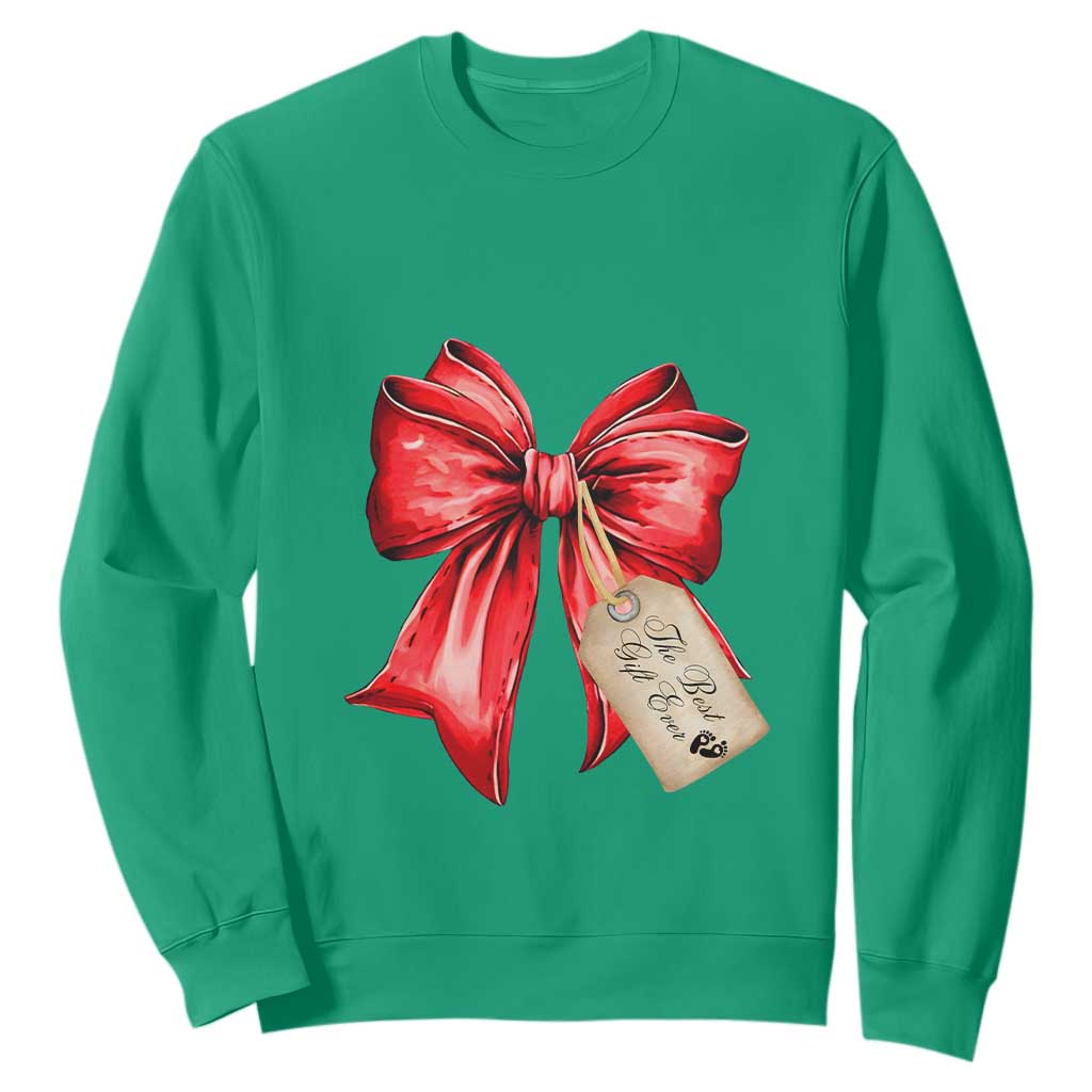 Christmas Pregnancy Announcement Sweatshirt Coquette Bow Xmas Maternity Gift - African Pride