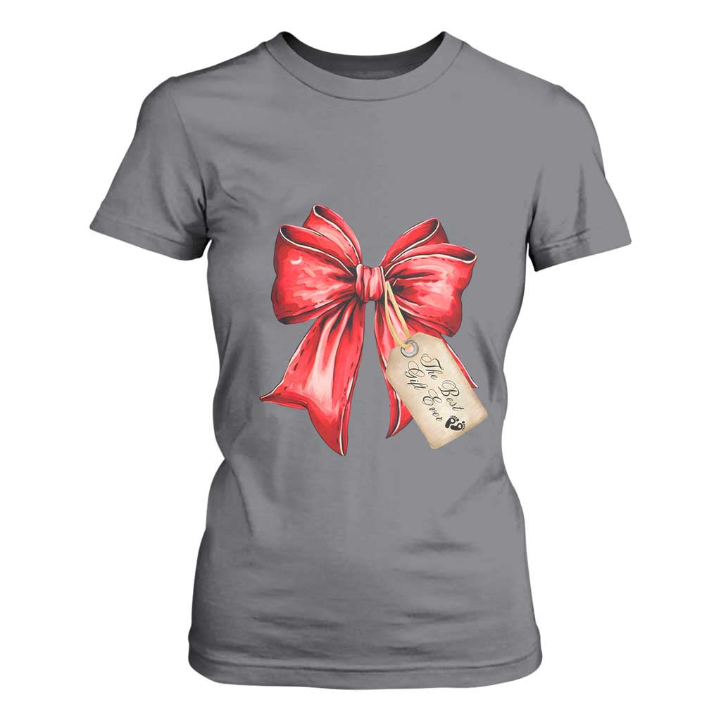 Christmas Pregnancy Announcement T Shirt For Women Coquette Bow Xmas Maternity Gift - African Pride