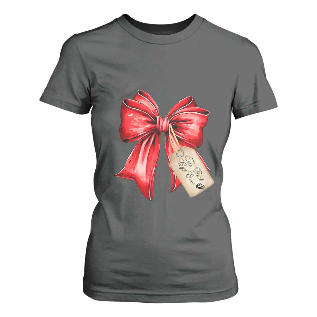 Christmas Pregnancy Announcement T Shirt For Women Coquette Bow Xmas Maternity Gift - African Pride