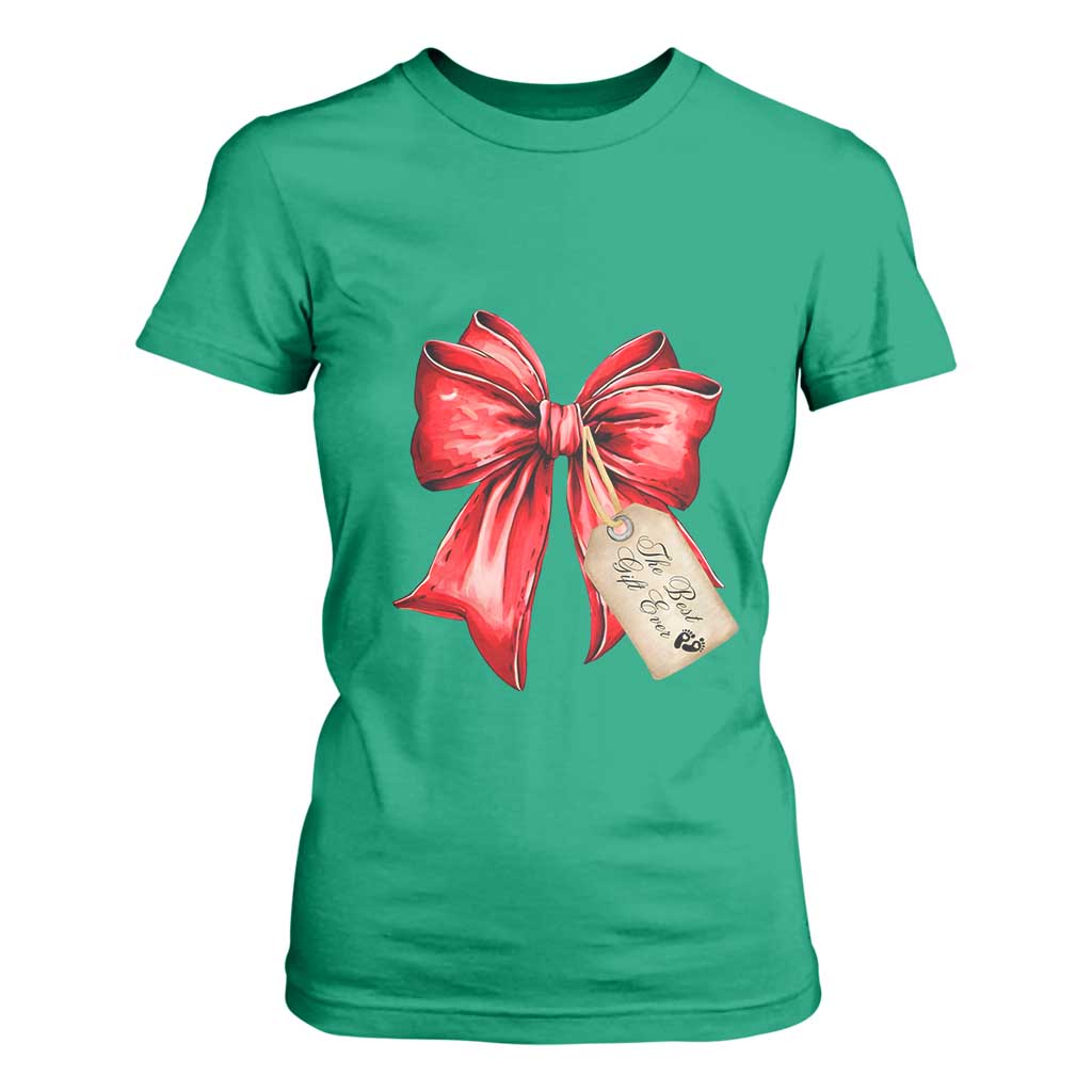 Christmas Pregnancy Announcement T Shirt For Women Coquette Bow Xmas Maternity Gift - African Pride