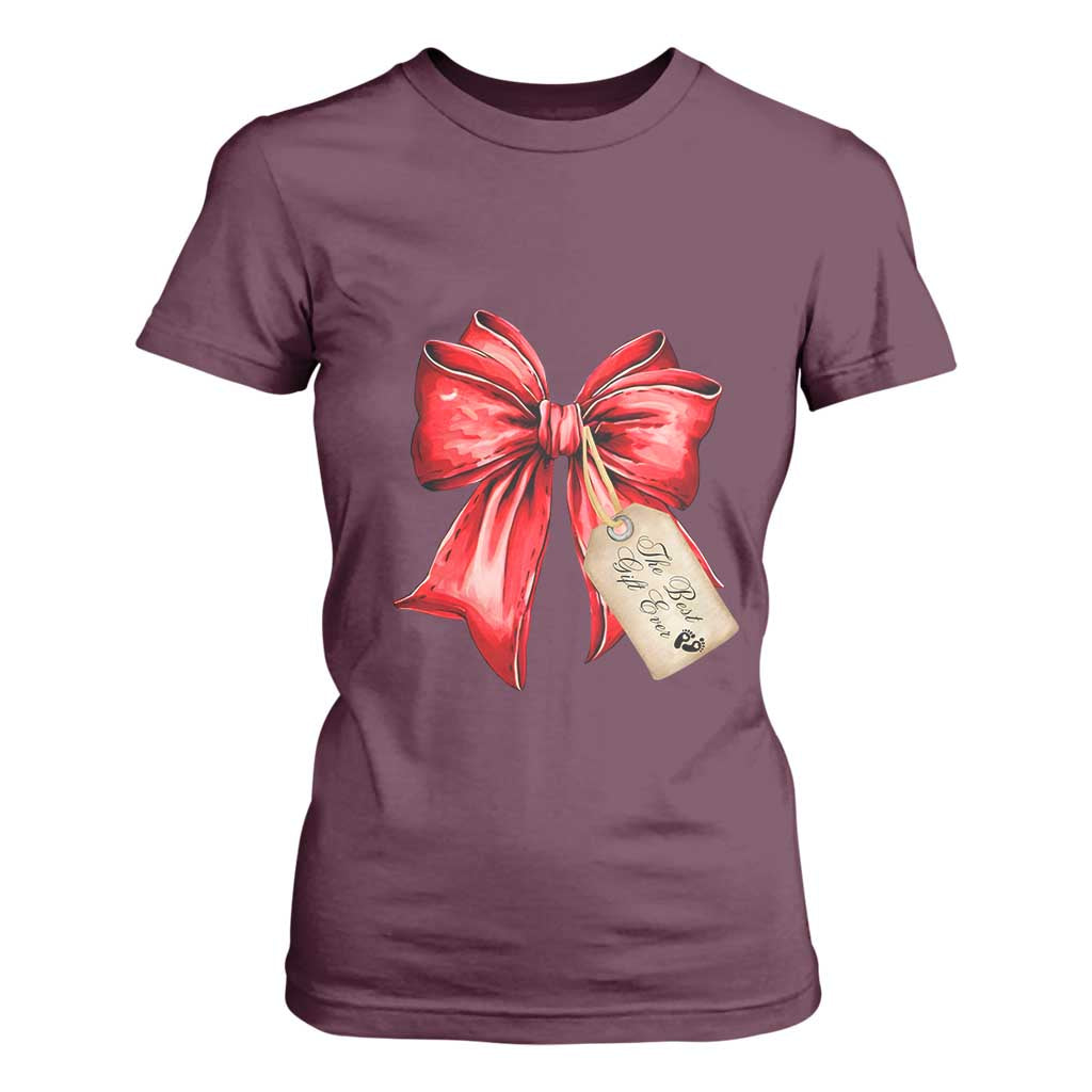Christmas Pregnancy Announcement T Shirt For Women Coquette Bow Xmas Maternity Gift - African Pride