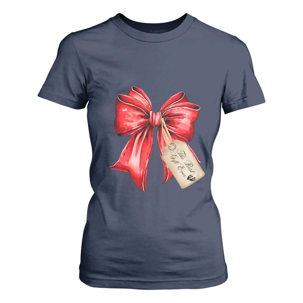 Christmas Pregnancy Announcement T Shirt For Women Coquette Bow Xmas Maternity Gift - African Pride