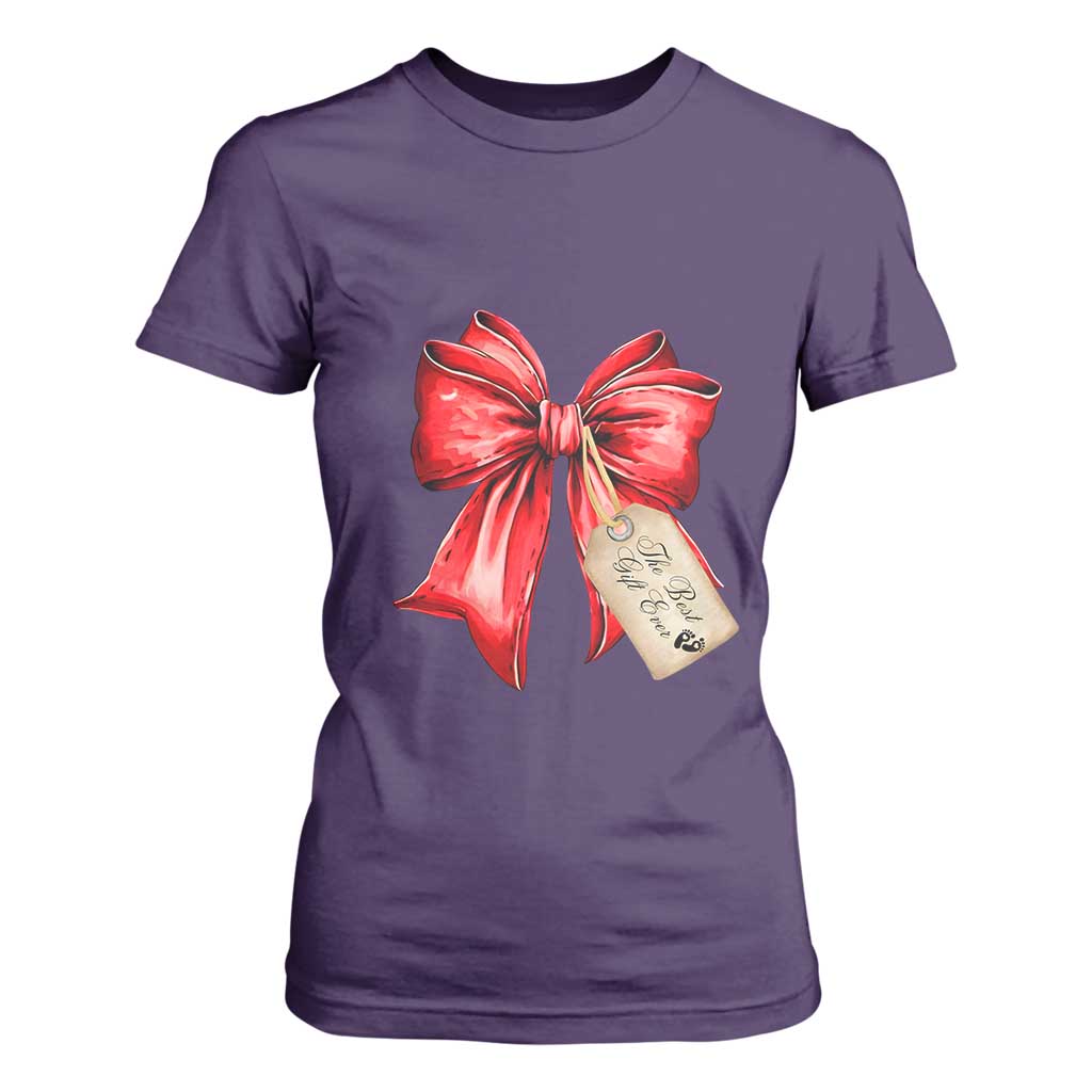 Christmas Pregnancy Announcement T Shirt For Women Coquette Bow Xmas Maternity Gift - African Pride