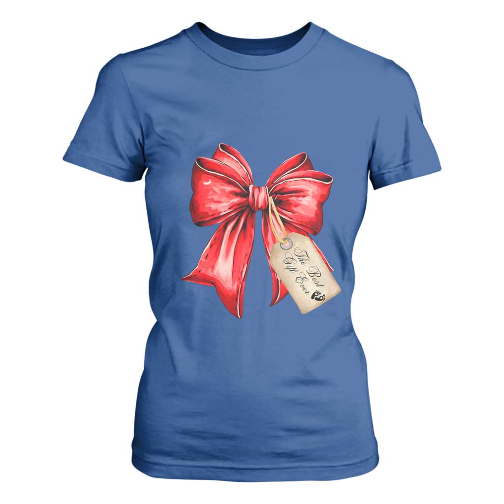 Christmas Pregnancy Announcement T Shirt For Women Coquette Bow Xmas Maternity Gift - African Pride