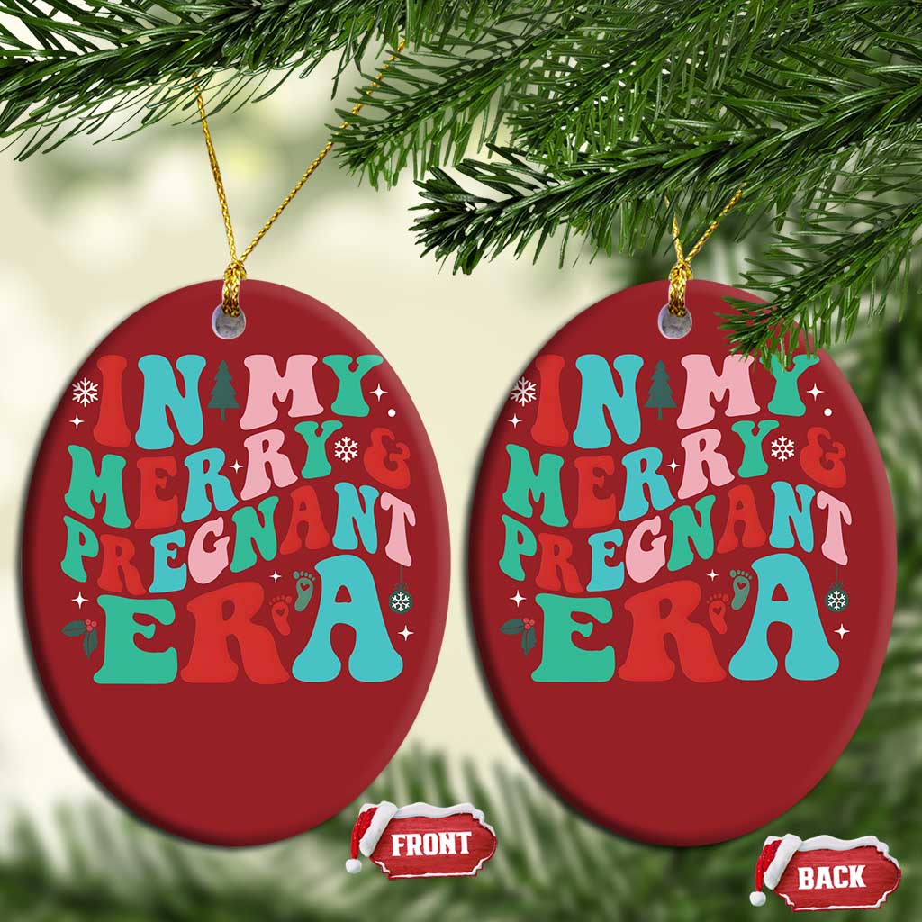 Christmas Pregnancy Announcement Christmas Ornament Merry & Pregnant Era Cute Groovy Christmas Holiday Xmas - African Pride