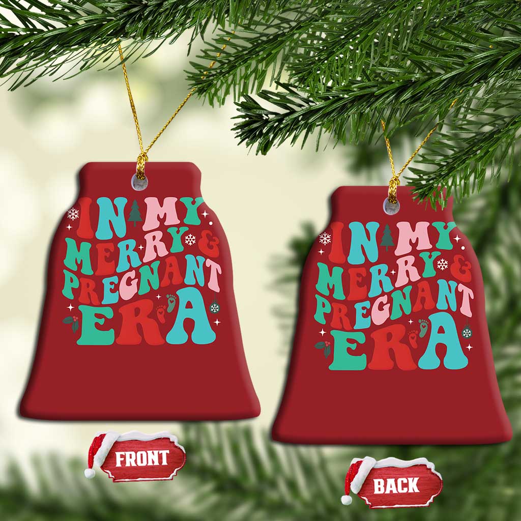 Christmas Pregnancy Announcement Christmas Ornament Merry & Pregnant Era Cute Groovy Christmas Holiday Xmas - African Pride
