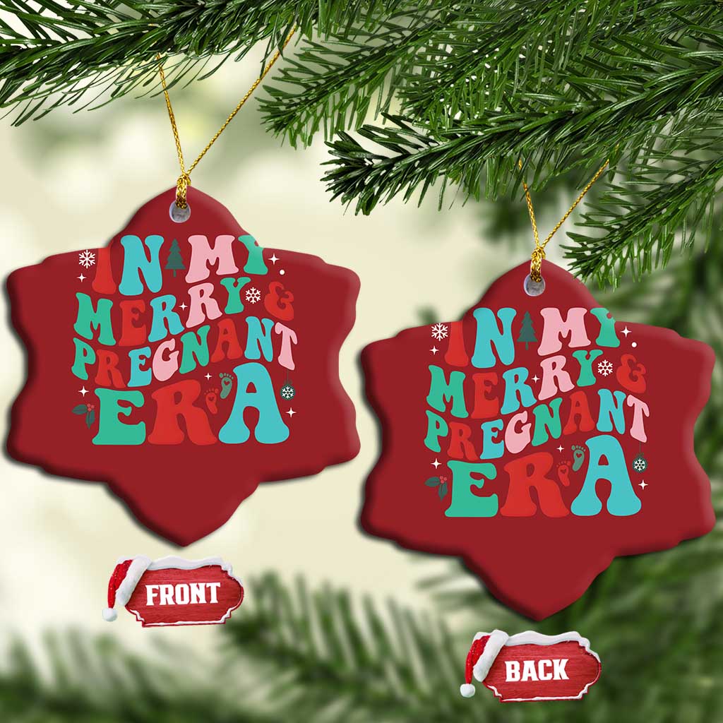 Christmas Pregnancy Announcement Christmas Ornament Merry & Pregnant Era Cute Groovy Christmas Holiday Xmas - African Pride