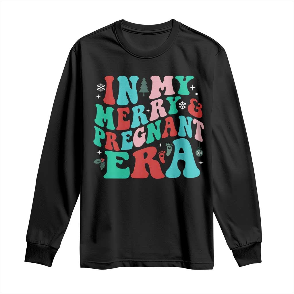 Christmas Pregnancy Announcement Long Sleeve Shirt Merry & Pregnant Era Cute Groovy Christmas Holiday Xmas - African Pride