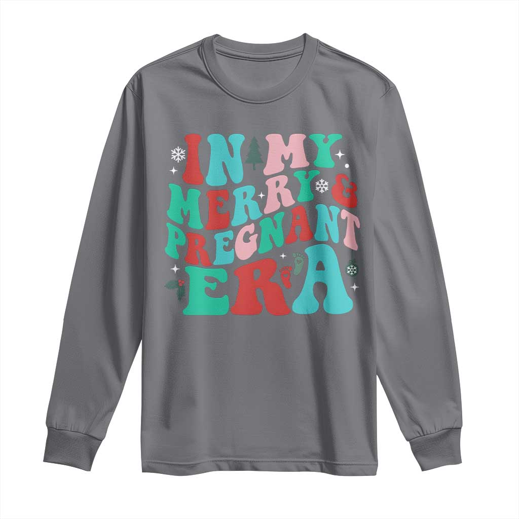 Christmas Pregnancy Announcement Long Sleeve Shirt Merry & Pregnant Era Cute Groovy Christmas Holiday Xmas - African Pride