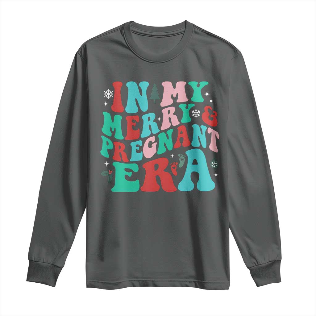 Christmas Pregnancy Announcement Long Sleeve Shirt Merry & Pregnant Era Cute Groovy Christmas Holiday Xmas - African Pride