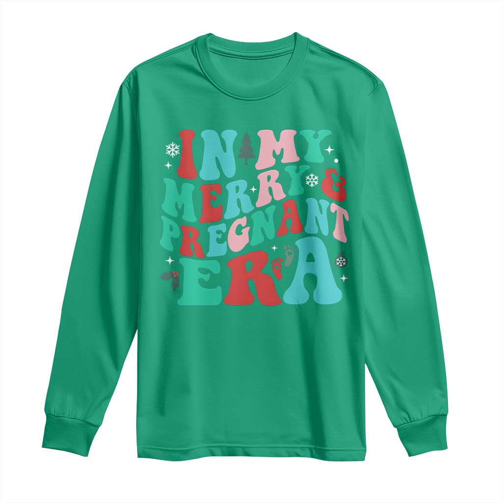 Christmas Pregnancy Announcement Long Sleeve Shirt Merry & Pregnant Era Cute Groovy Christmas Holiday Xmas - African Pride